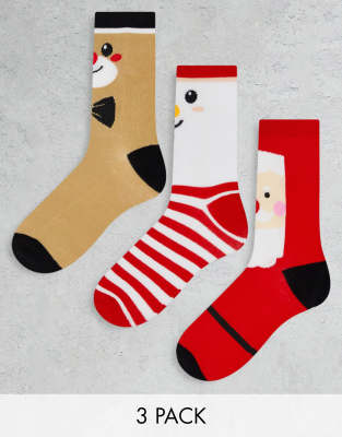 Brave Soul Christmas Novelty 3 Pack Socks In Multi-red