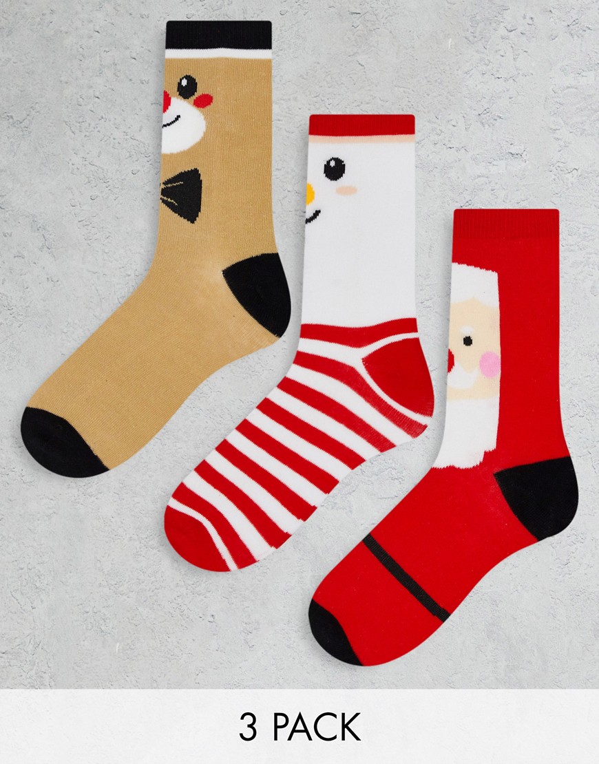 Brave Soul Christmas novelty 3 pack socks in multi-Red