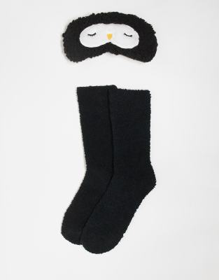 Brave Soul Christmas Penguin eye mask and socks gifting set in black φωτογραφία