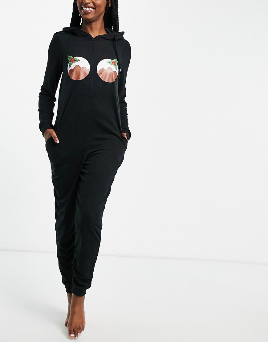 Brave Soul Christmas Pudding Onesie In Black