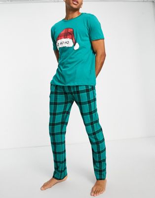Brave Soul Christmas pyjama set in green check (24395818)