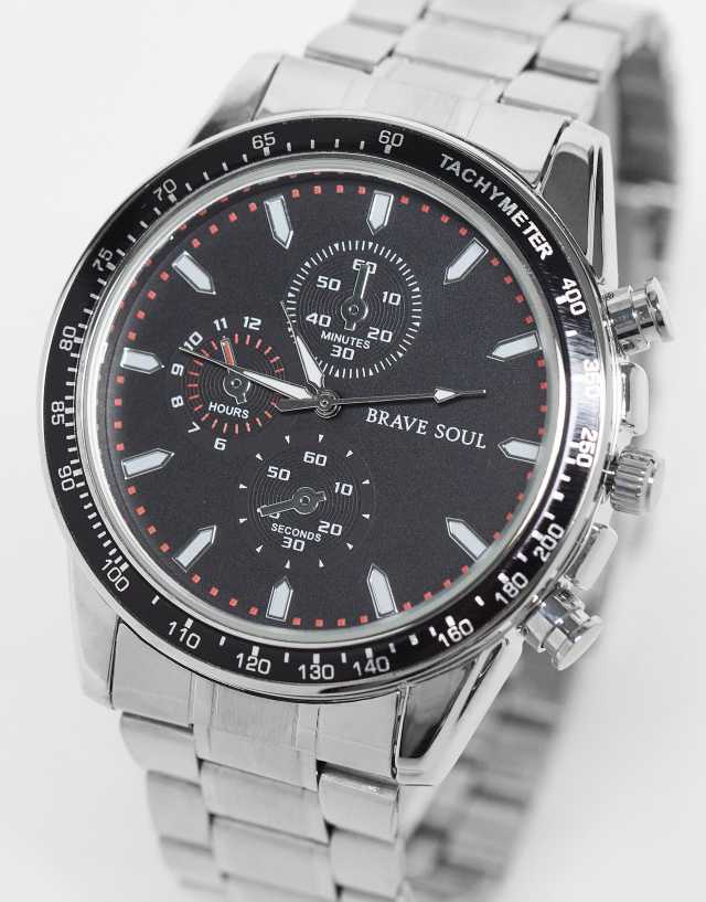 Brave Soul chunky bracelet watch in silver and black