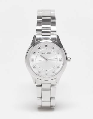 Brave Soul chunky bracelet watch with diamante face detail in silver