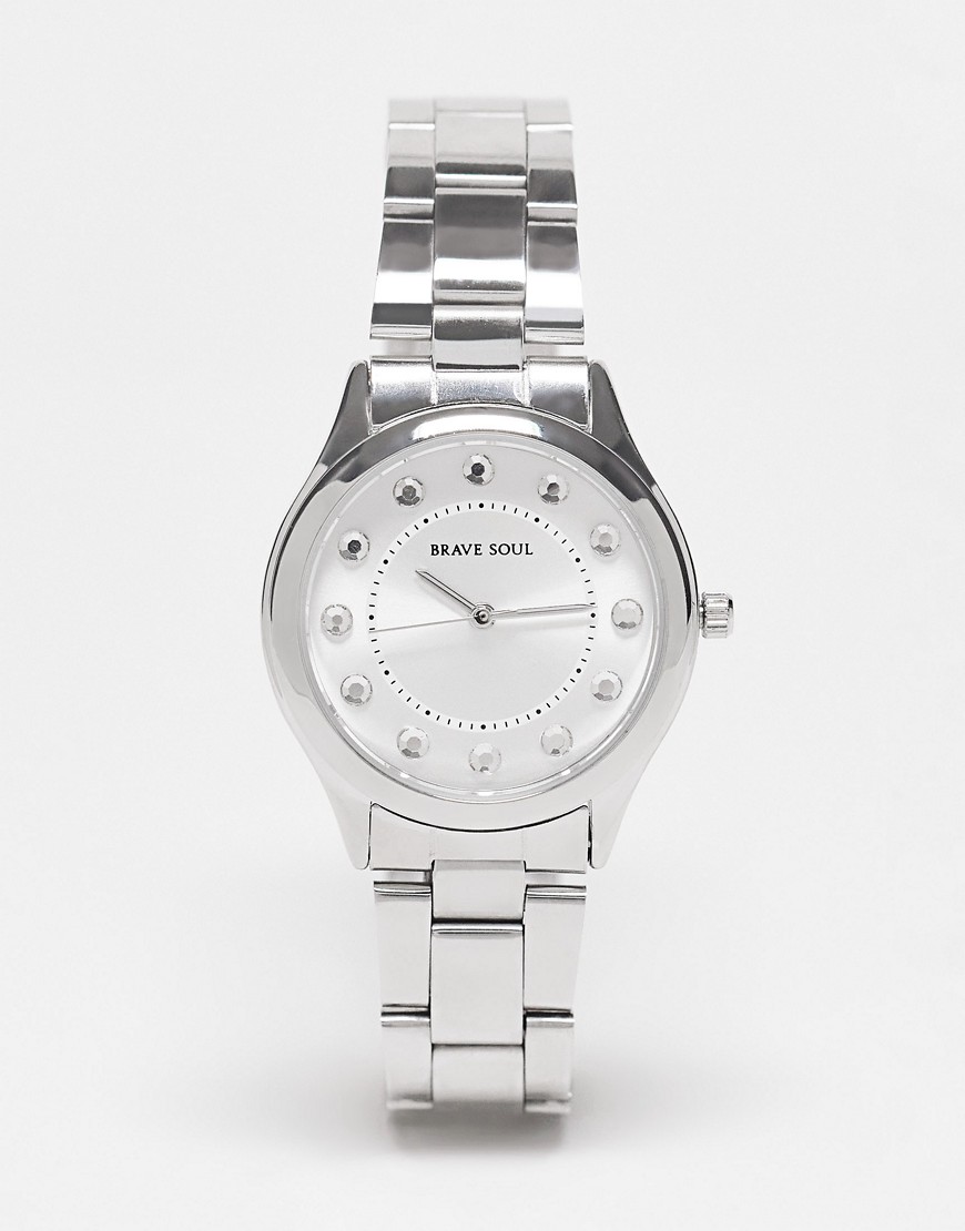 Brave Soul chunky bracelet watch with diamante face detail in silver