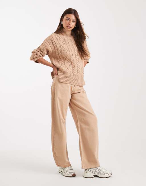Brave Soul chunky cable knit high neck jumper in camel, 2 of 4
