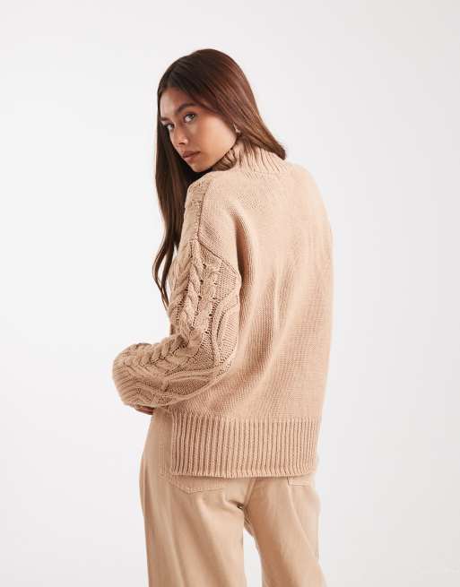 Brave Soul chunky cable knit high neck jumper in camel, 4 of 4