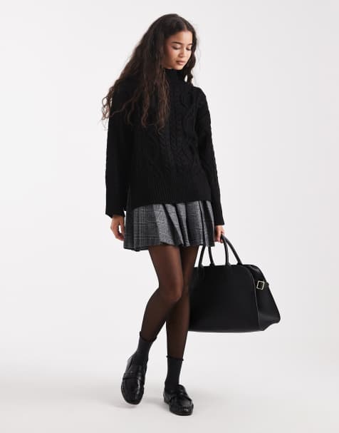 Brave Soul chunky cable knit high neck sweater in black - view 1