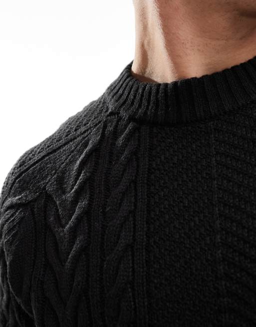 Black chunky cable knit sweater sale