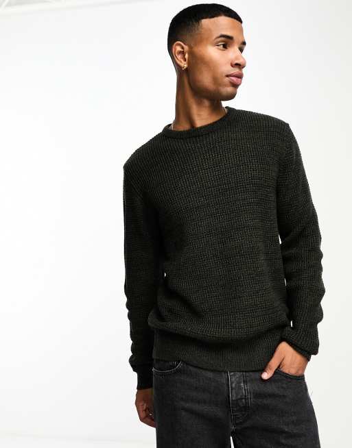 Brave Soul chunky color twist sweater in navy & khaki