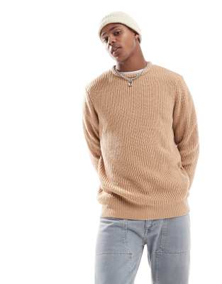 Brave Soul Brave Soul chunky fisherman knit jumper in beige-Neutral