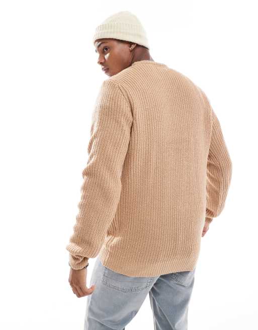 Brave Soul chunky fisherman knit jumper in beige, 2 of 4
