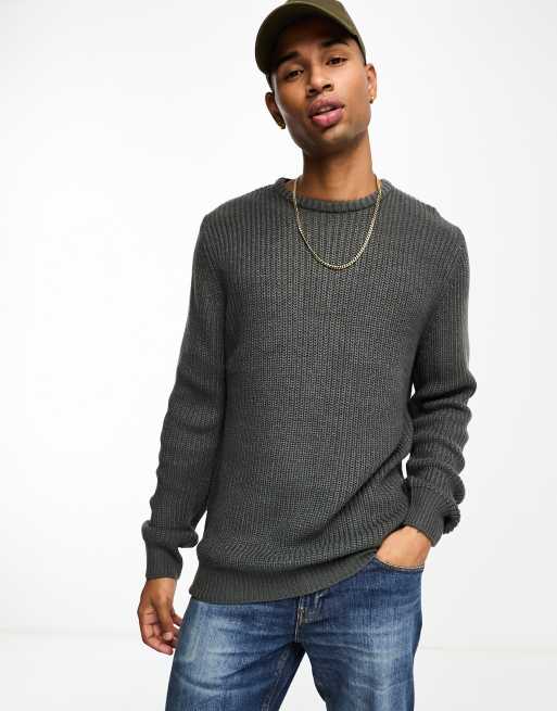 Brave Soul chunky fisherman knit jumper in mid grey ASOS