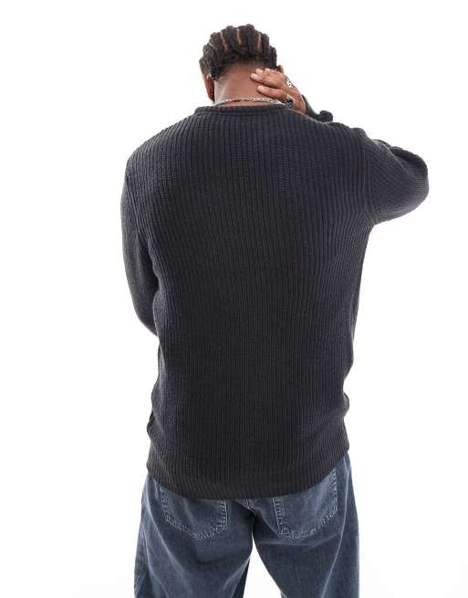 Brave Soul chunky fisherman knit jumper in navy