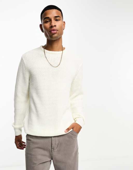 Brave Soul chunky fisherman knit sweater in vintage white
