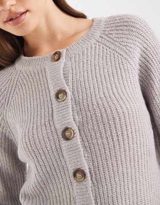Brave Soul Chunky Knit Cardigan With Contrast Buttons In Gray