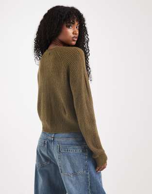 Brave Soul Chunky Knit Cardigan With Contrast Buttons In Green