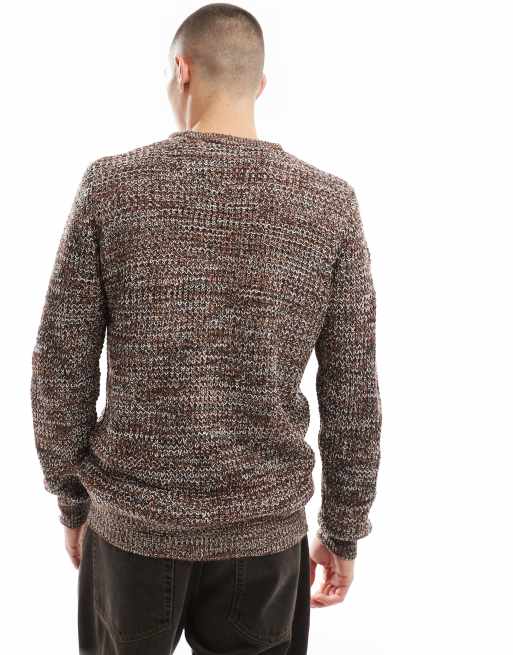 Brave Soul chunky knit crew neck jumper in brown marl, 2 of 4