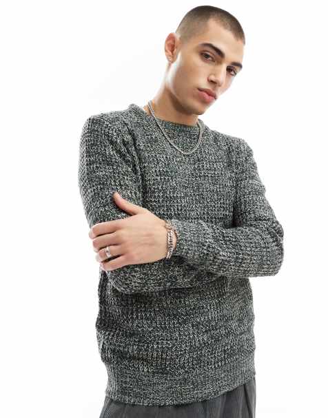 Brave Soul chunky knit crew neck jumper in green marl - view 1