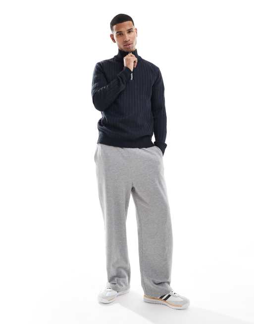 Brave Soul chunky knit quarter zip jumper in navy, 3 of 4