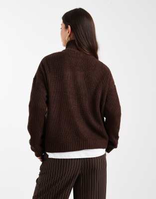 Brave Soul Chunky Knit Quarter Zip Sweater In Gray