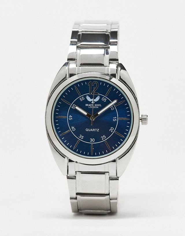 Brave Soul chunky link strap watch in silver with blue dial