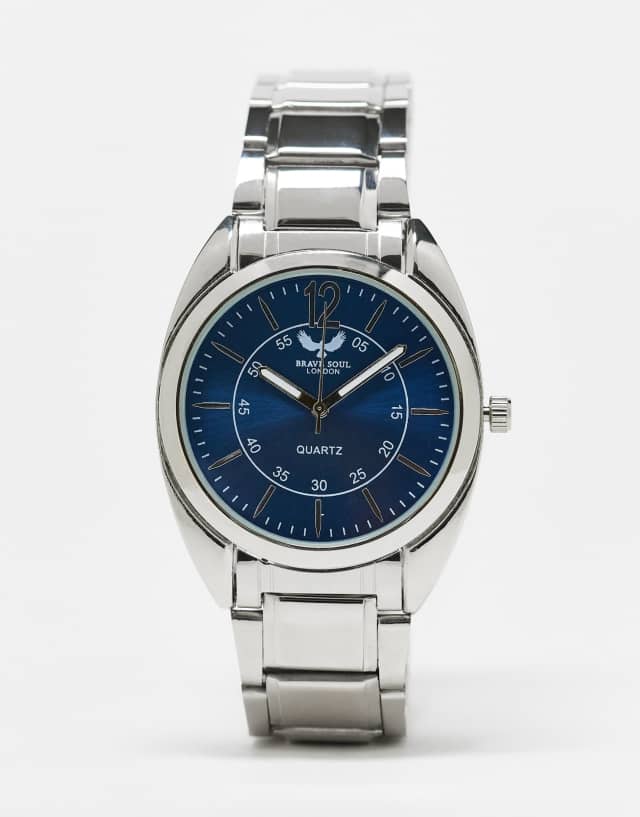 Brave Soul chunky link strap watch in silver with blue dial