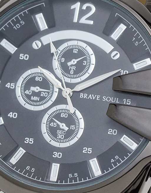 Brave Soul chunky multi dial watch in black | ASOS