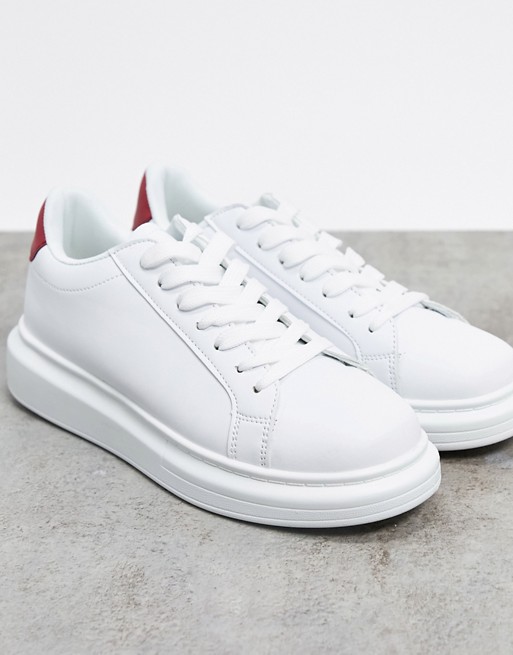 Brave Soul chunky sole trainers in white with contrast red
