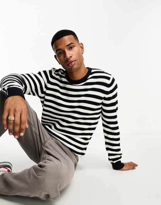 Brave Soul chunky stripe jumper in navy & white | ASOS