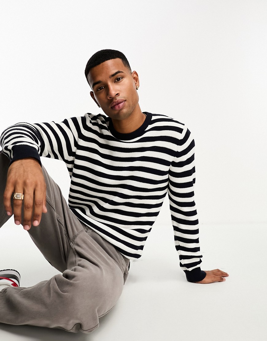 chunky stripe sweater in navy & white