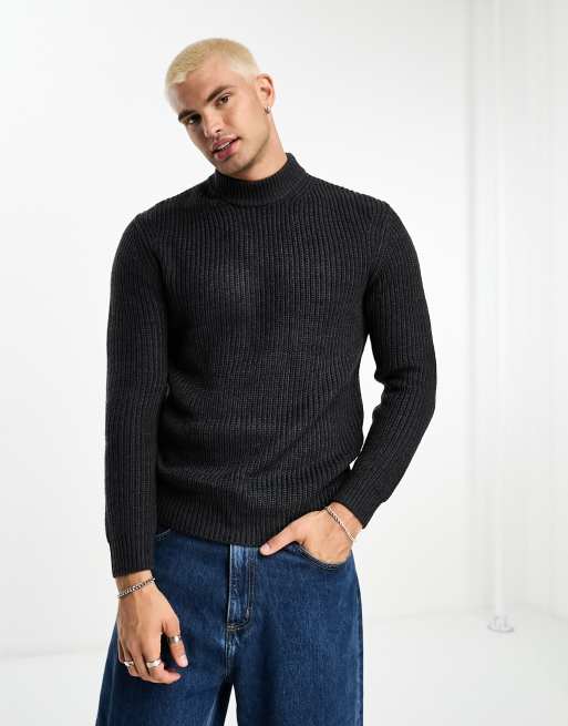 Mens black chunky turtleneck sweater sale