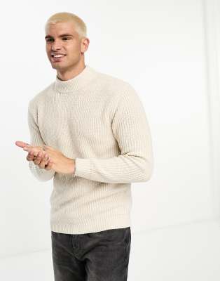 Brave Soul Brave Soul chunky turtle neck jumper in oatmeal-Neutral