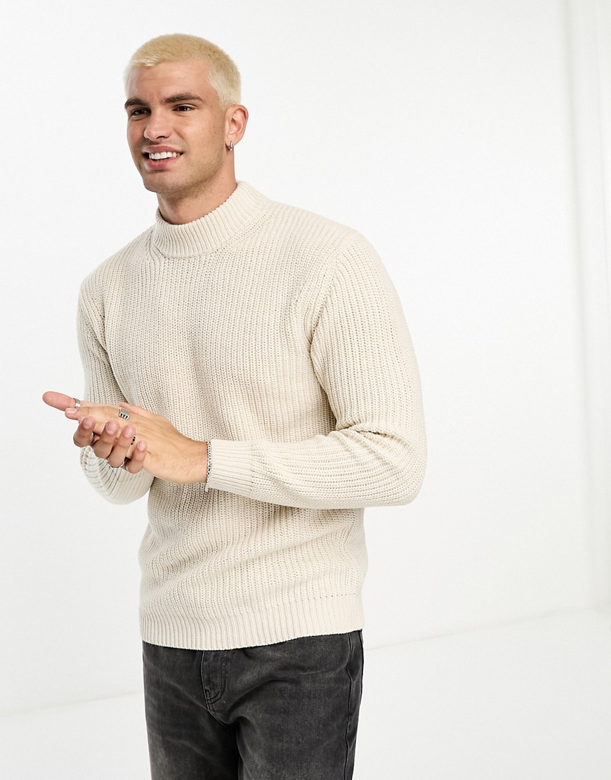 Brave Soul chunky turtle neck jumper in oatmeal-Neutral