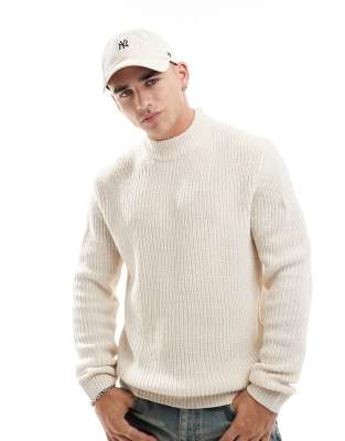 Brave Soul Brave Soul chunky turtle neck jumper in oatmeal-Neutral