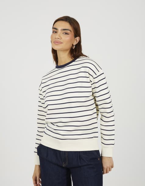Brave Soul Classic stripe crew neck sweatshirt in navy - view 1