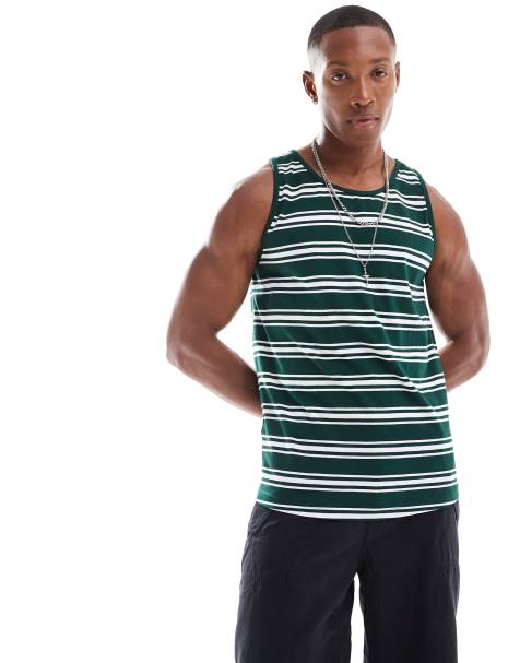 Brave Soul classic stripe vest in green & white - view 1