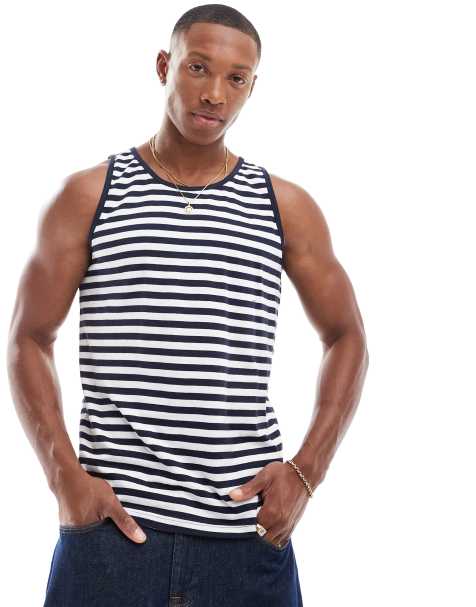 Brave Soul classic stripe vest in white & navy - view 1