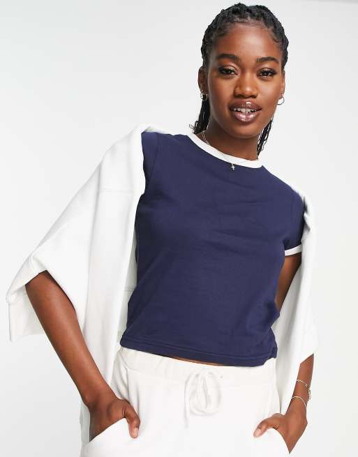 Brave Soul – Claudia – Marinblå t-shirt med kantrand, 4 av 4