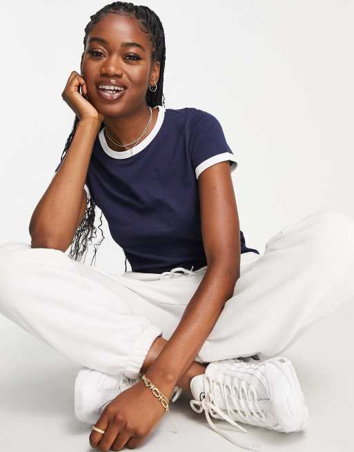 Brave Soul - Claudia - T-shirt blu navy con bordi a contrasto