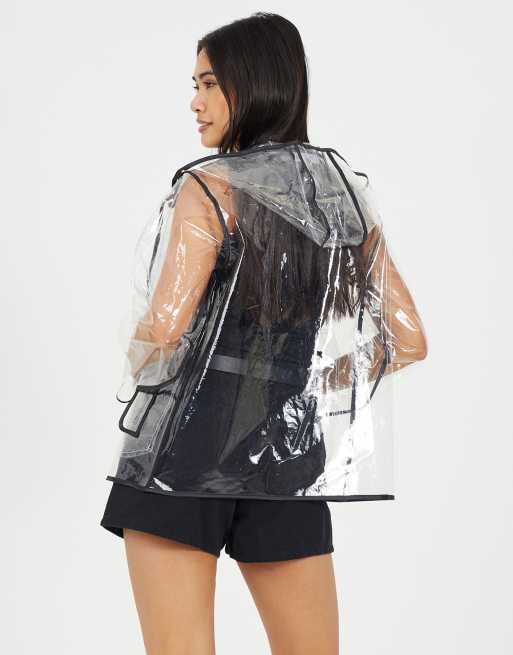 Brave Soul Clear hooded festival rain mac with contrasting binding in multi, 2 of 4
