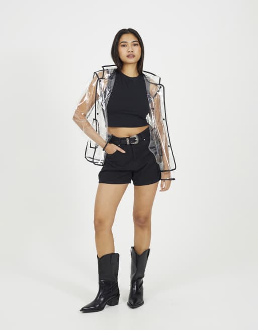 Brave Soul Clear hooded festival rain mac with contrasting binding in multi, 3 of 4