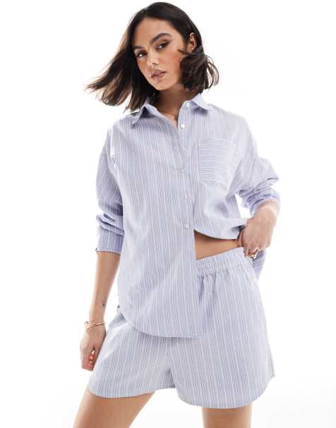 Brave Soul Co-ord blue and white stripe shorts