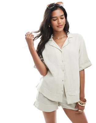 Brave Soul Brave Soul co-ord cotton textured short sleeve shirt in ecru-White