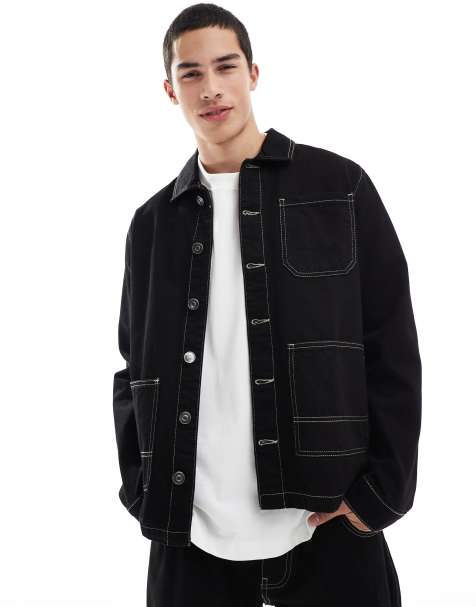 Brave Soul co-ord denim jacket with contrast stitching in black - view 1
