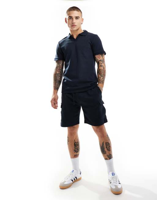  Brave Soul co-ord heavyweight textured cargo shorts in navy