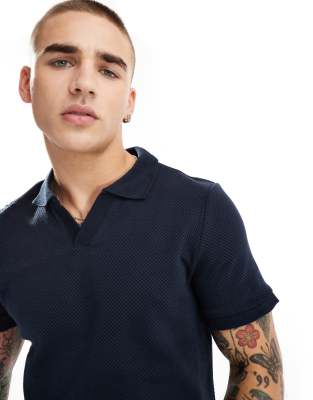  Brave Soul co-ord heavyweight textured polo in navy