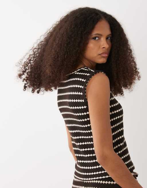 Brave Soul Co-ord knitted sleeveless top in brown and cream stripe, 4 of 4