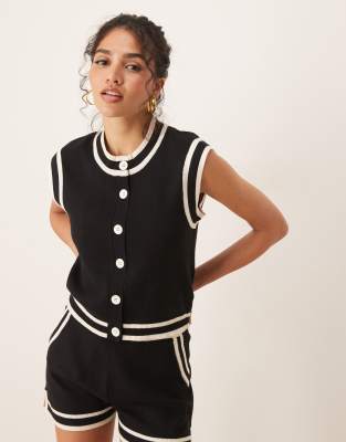 Brave Soul Brave Soul Co-ord knitted waistcoat with white piping in black