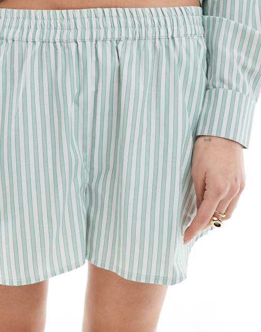 Brave Soul Co-ord pull on shorts in green stripe, 4 of 5