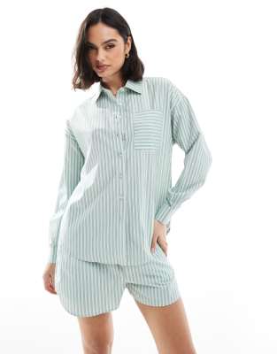 Brave Soul Brave Soul Co-ord relaxed shirt in green stripe